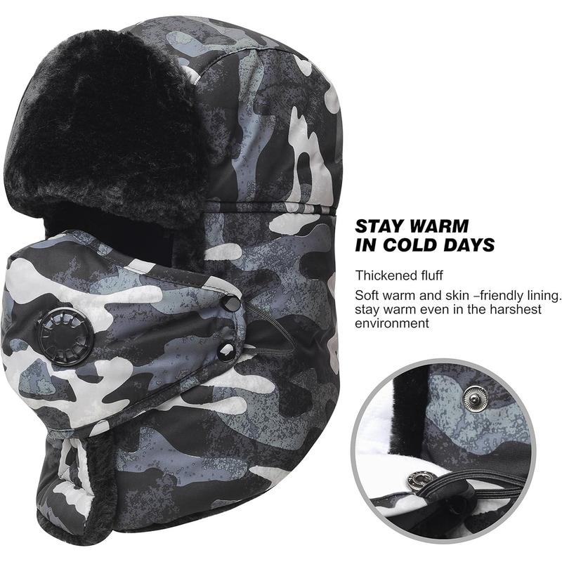 Trooper Trapper Hat,Winter Ski Hat with Winter Ear Flap and Ski Windproof Mask Windproof Thermal