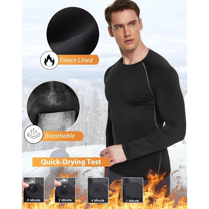 5 or 4 Pack Men's Thermal Compression Shirt Fleece Lined Long Sleeve Athletic Base Layer Cold Weather Gear Workout Top