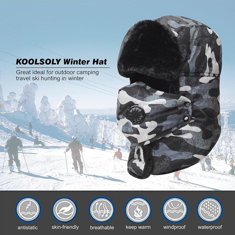 Trooper Trapper Hat,Winter Ski Hat with Winter Ear Flap and Ski Windproof Mask Windproof Thermal