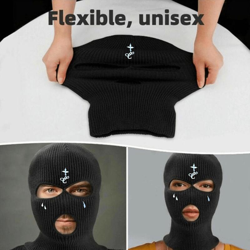 Cross Embroidery Ski Mask Winter Balaclava Hat 3-Hole Knitted Full Face Cover Ski Neck Gaiter Warm Knit Beanie For Outdoor Sport