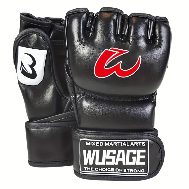 WUSAGE MMA Gloves, Unisex No-Finger Boxing Gloves, Black, Hook & Loop Closure, 1pc, Faux Leather, Breathable Mesh, Anti-Wear Faux Leather Strap, Durable for Martial Arts Training