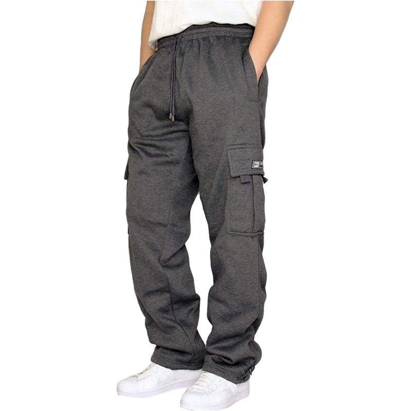 Men's Cargo Sweatpants Open Bottom Fleece Hiking Jogger Cargo Sweatpants for Men with Pockets loose jean straight leg jean men wide leg soft denim streetwear jean Men's Drawstring beer sweatpant leg jean