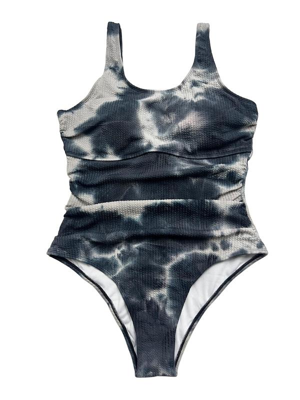  Tie Dye Print Backless One-piece Swimsuit, Casual Sleeveless U Neck Swimwear for Summer, Women's Swimsuit for Beach Holiday Vacation