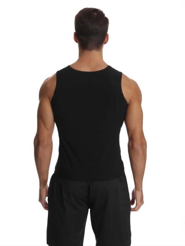 Men's Solid Color Scoop Neck Sauna Tank Top, Casual Comfy Breathable Sports Top for Gym Workout Running, Men's Sportswear for Fall & Winter