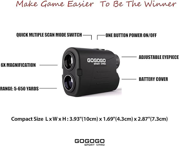 Gogogo Sport Vpro GS03 Laser Golf Hunting Rangefinder, 1000 1200 Yards with 6X Magnification, Lightweight, Slope, Pin-Seeker & Flag-Lock & Vibration