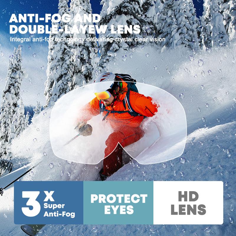 ZION Ski Goggles, Anti Fog UV400 Protection Double Layer Spherical, With Cold Hot Perfect Circulatory System, Anti-Glare Lenses Snow Snowboard Skiing Goggles for Men, Women, Youth (Blue) Windproof Anti-Fog