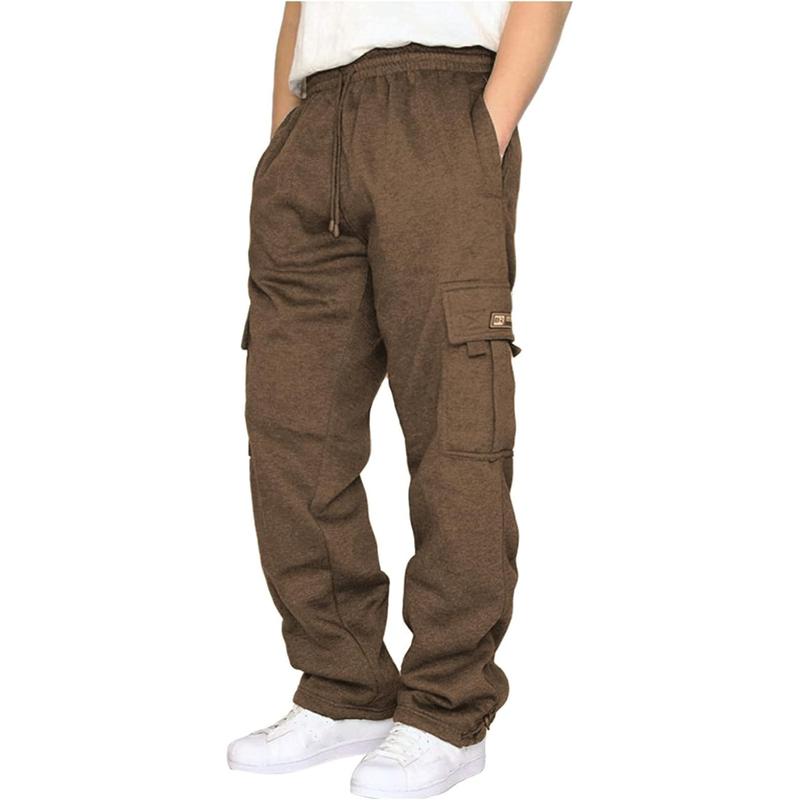 Men's Cargo Sweatpants Open Bottom Fleece Hiking Jogger Cargo Sweatpants for Men with Pockets loose jean straight leg jean men wide leg soft denim streetwear jean Men's Drawstring beer sweatpant leg jean