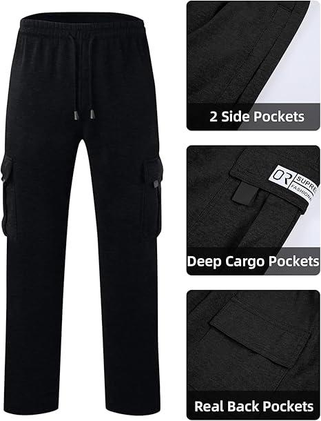 Men's Cargo Sweatpants Open Bottom Fleece Hiking Jogger Cargo Sweatpants for Men with Pockets loose jean straight leg jean men wide leg soft denim streetwear jean Men's Drawstring beer sweatpant leg jean