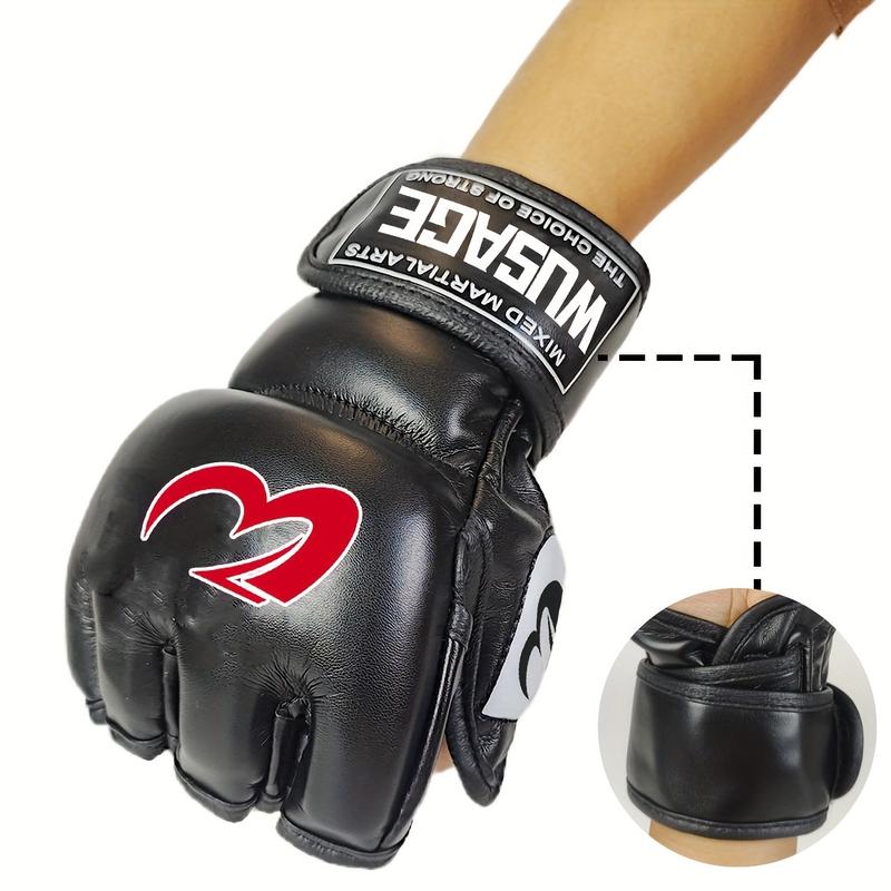 WUSAGE MMA Gloves, Unisex No-Finger Boxing Gloves, Black, Hook & Loop Closure, 1pc, Faux Leather, Breathable Mesh, Anti-Wear Faux Leather Strap, Durable for Martial Arts Training