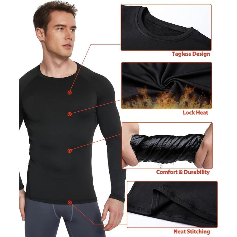 5 or 4 Pack Men's Thermal Compression Shirt Fleece Lined Long Sleeve Athletic Base Layer Cold Weather Gear Workout Top