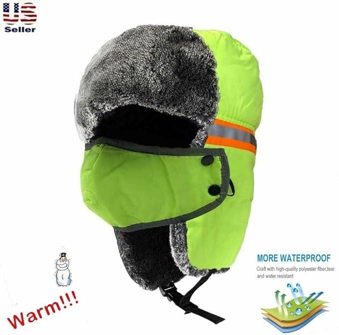 High Visiibility Reflective Safety Winter Ski Fur Hat Aviator  Russian Hat Trapper Hat