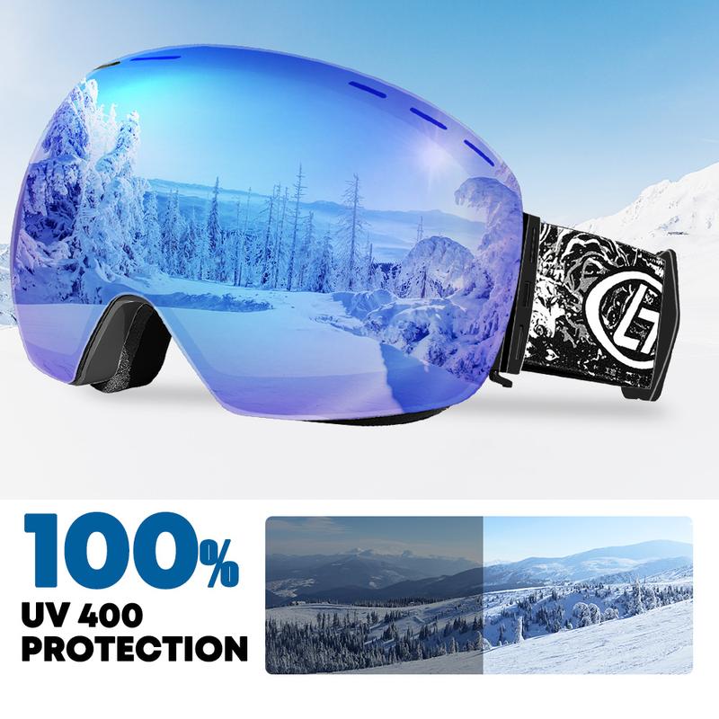 ZION Ski Goggles, Anti Fog UV400 Protection Double Layer Spherical, With Cold Hot Perfect Circulatory System, Anti-Glare Lenses Snow Snowboard Skiing Goggles for Men, Women, Youth (Blue) Windproof Anti-Fog