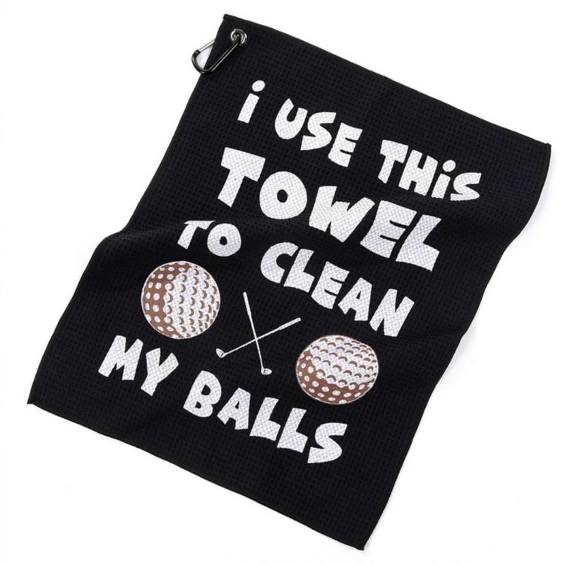 Golf Towel with Hook, 1 Count Tennis Ball & Letter Print Golf Towel, Portable Microfiber Golf Towel, Ball Sports Equipment for Men & Women