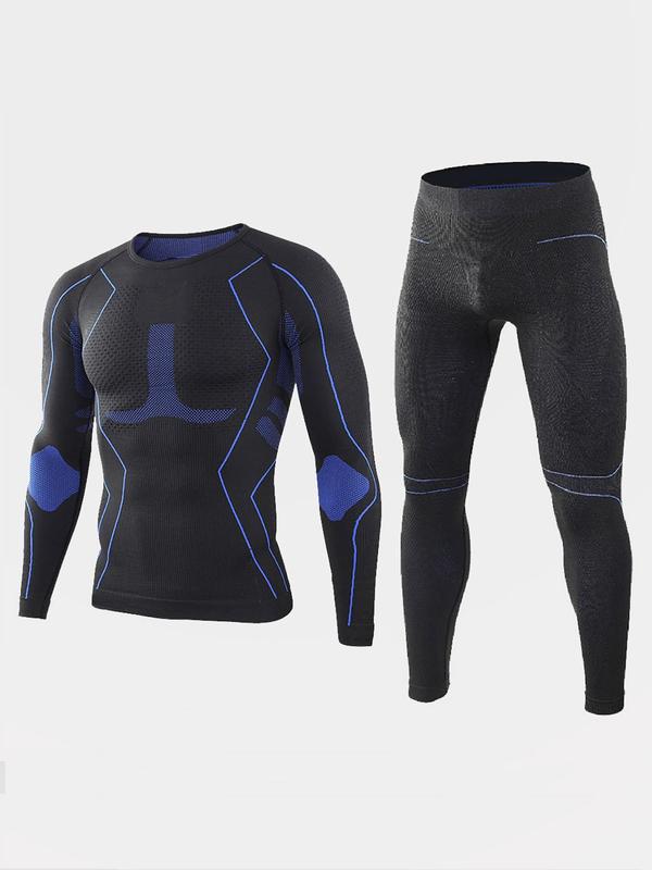 Men's Long Sleeve Compression Top & Leggings Thermal Skiing Underwear Set, Sporty Tight Top & Leggings, Skiing Set, Men's Warm Sportswear for Fall & Winter, Winter Coats, Gym Clothing