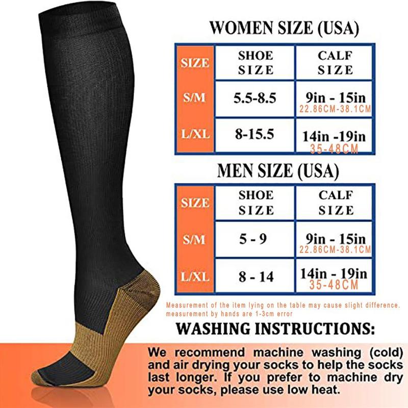 Copper Compression Socks, 3 Pairs Unisex's Athletic Running Socks, Knee High Stockings for Running Hiking Cycling