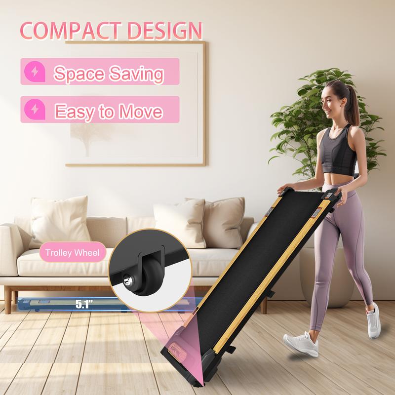 Walking Pad, wooden 2 in 1 Under Desk Treadmill  with Remote Control, LED Display for Small Spaces, Portable Walking Machine for Home Office with wheels