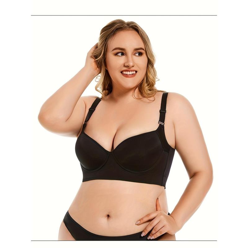 Breathable Plus Size Push-Up Sports Bra - Full Coverage Deep Cup for Big Women, Hides Back Fat