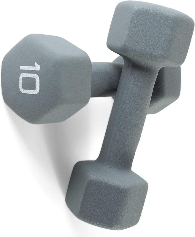 2Pcs 10LB Barbell Neoprene Coated Hex Dumbbell Weights Gray