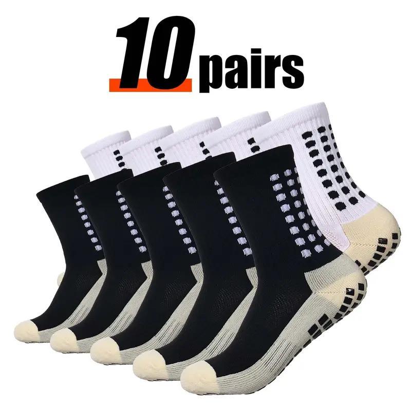 3 6 10 Pairs Soccer Socks, Breathable Cushioned With Non-Slip Silicone Grips, Mid-Calf Professional Training, For Outdoor Sports, Football Matches, Fitness Workouts