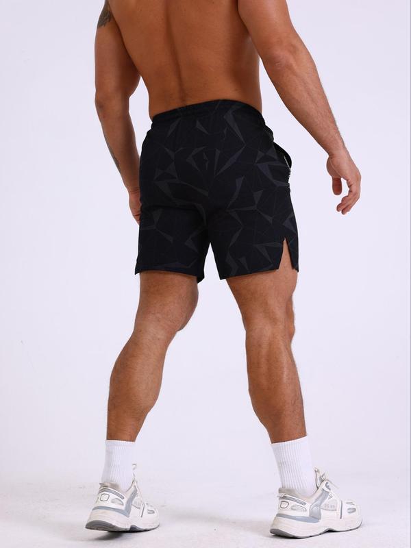 Men's Geometric Print Drawstring Waist Sports Gym Shorts, Regular Fit Casual Pocket Shorts for Summer, Men's Sportswear for Gym Workout Running, Gym Clothing, Gym Shorts