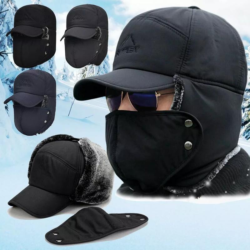 outdoor Unisex Winter Trapper Trooper Warm Hat Thicken Faux Fur Bomber Hats with Ear Flap Windproof Mask Snow Ski Hat Hunting Cap