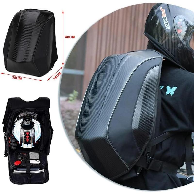 Motorcycle Backpack Hard Shell Carbon Fiber Pattern Waterproof Back Pack Saddlebags Riding Hardshell Storage for Men Motorcycle Accessories