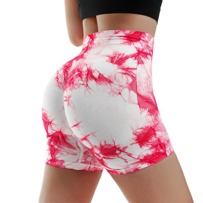 YEKILUS  Women's 4pcs Set Tie Dye Print High Waist Seamless Gym Shorts, Casual Comfy Breathable Wide Waistband Skinny Yoga Shorts , Casual Comfy Breathable Seamless High Stretch Bike shorts, Ladies Active Shorts Leggings for Indoor Outdoor Wear