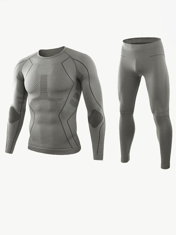 Men's Long Sleeve Compression Top & Leggings Thermal Skiing Underwear Set, Sporty Tight Top & Leggings, Skiing Set, Men's Warm Sportswear for Fall & Winter, Winter Coats, Gym Clothing