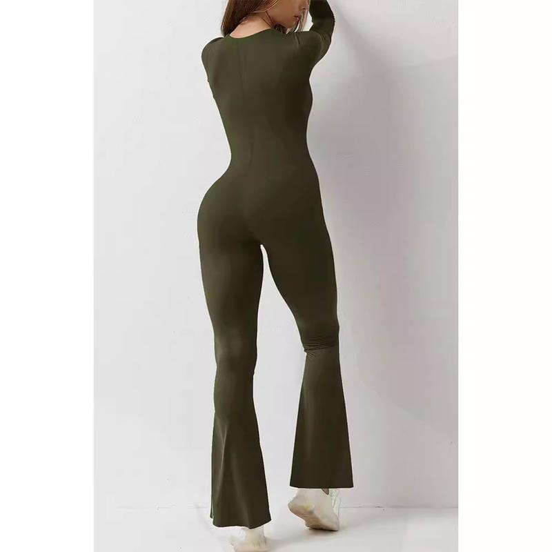 Womens Shapewear Yoga Jumpsuits with Tummy Control Workout Long Sleeve Square Neck Sport Jumpsuits, Flare Leggings Body Suits,Shaping garments