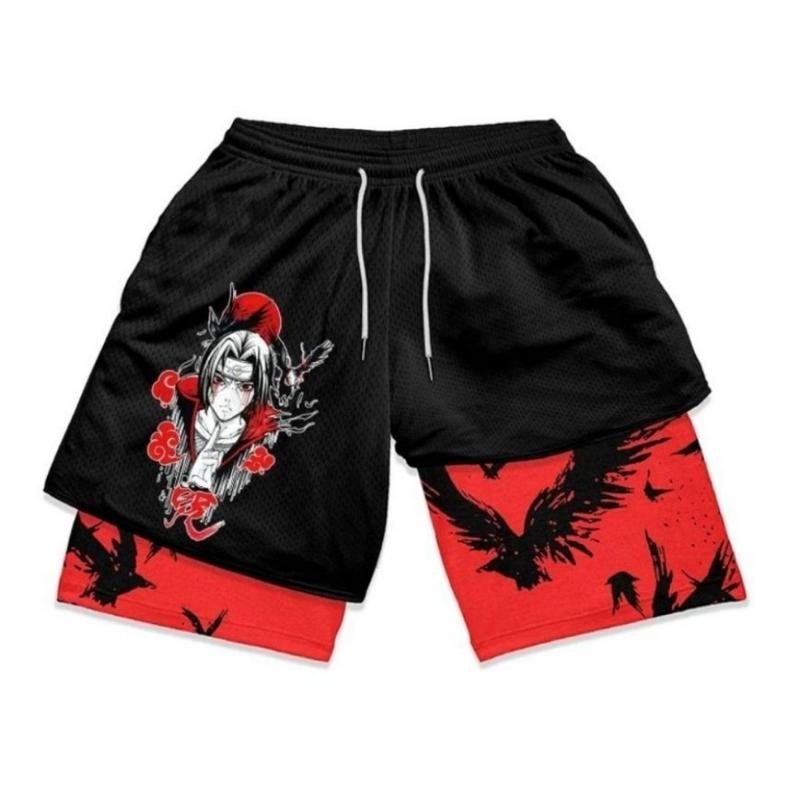 2 in 1 New anime 3D Quick Dry Shorts Running Training Joggers Fitness Gym Sports