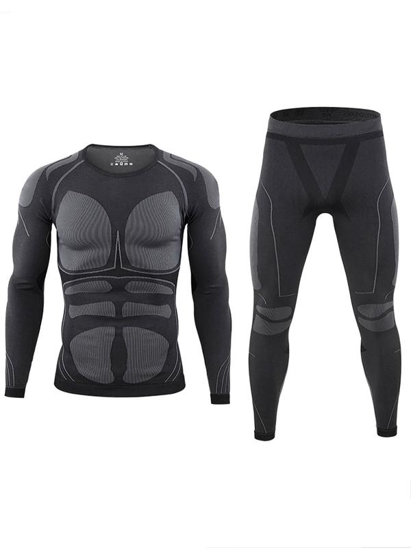 Men's Long Sleeve Compression Top & Leggings Thermal Skiing Underwear Set, Sporty Tight Top & Leggings, Skiing Set, Men's Warm Sportswear for Fall & Winter, Winter Coats, Gym Clothing