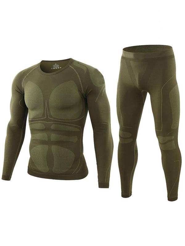 Men's Long Sleeve Compression Top & Leggings Thermal Skiing Underwear Set, Sporty Tight Top & Leggings, Skiing Set, Men's Warm Sportswear for Fall & Winter, Winter Coats, Gym Clothing