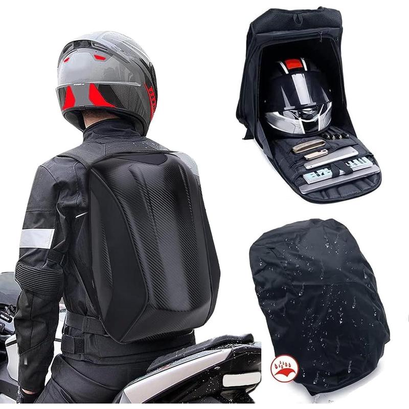 Motorcycle Backpack Hard Shell Carbon Fiber Pattern Waterproof Back Pack Saddlebags Riding Hardshell Storage for Men Motorcycle Accessories