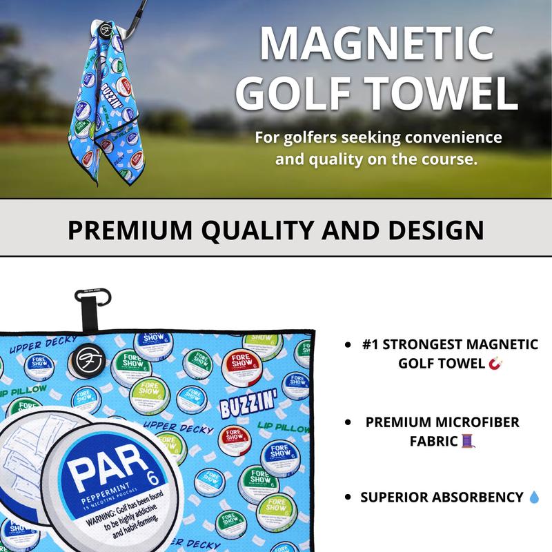 Fore Show Magnetic Golf Towel Premium Microfiber Waffle Custom Design Towel Super Absorbent Lightweight with Clip - Magnet for Golf Bags, Carts, or Clubs Gift Accessories for Men & Women golf towels