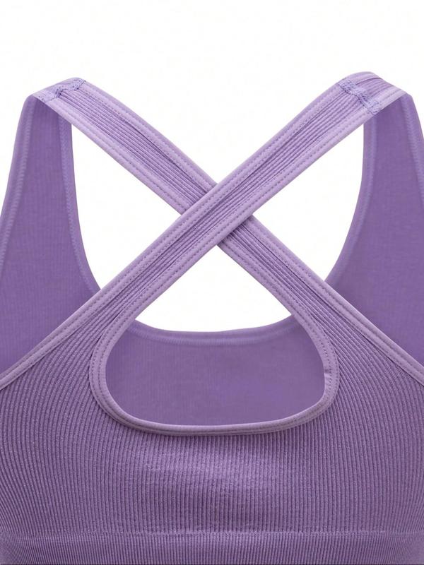 Women's Solid Backless Criss Cross Crop Sports Vest, Breathable Comfortable Scoop Neck Sports Tank Top for Yoga Gym Workout, Ladies Sportswear for Indoor Outdoor Wear