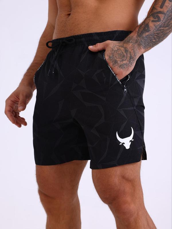 Men's Geometric Print Drawstring Waist Sports Gym Shorts, Regular Fit Casual Pocket Shorts for Summer, Men's Sportswear for Gym Workout Running, Gym Clothing, Gym Shorts