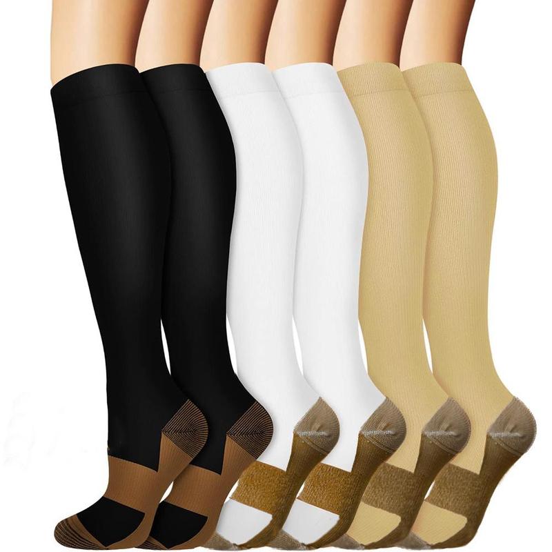 Copper Compression Socks, 3 Pairs Unisex's Athletic Running Socks, Knee High Stockings for Running Hiking Cycling