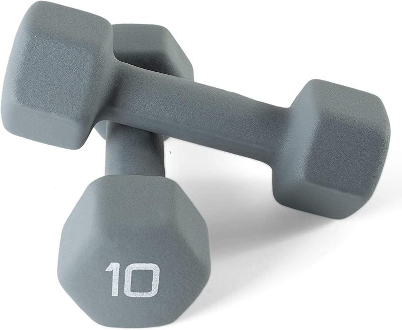 2Pcs 10LB Barbell Neoprene Coated Hex Dumbbell Weights Gray