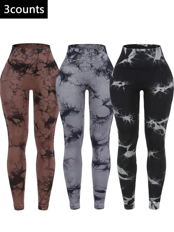 Tie-Dye Scrunch Booty Leggings – High Waist Seamless Gym Pants - 3 pairs