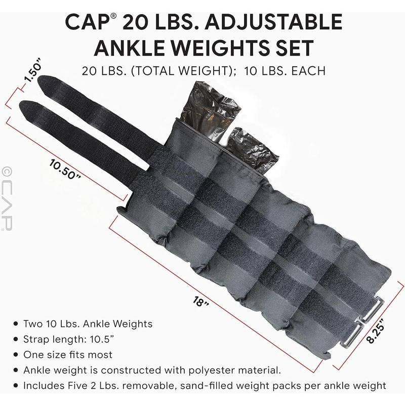 CAPE Barbell Adjustable Ankle Weights |10-20lb Pair | Black