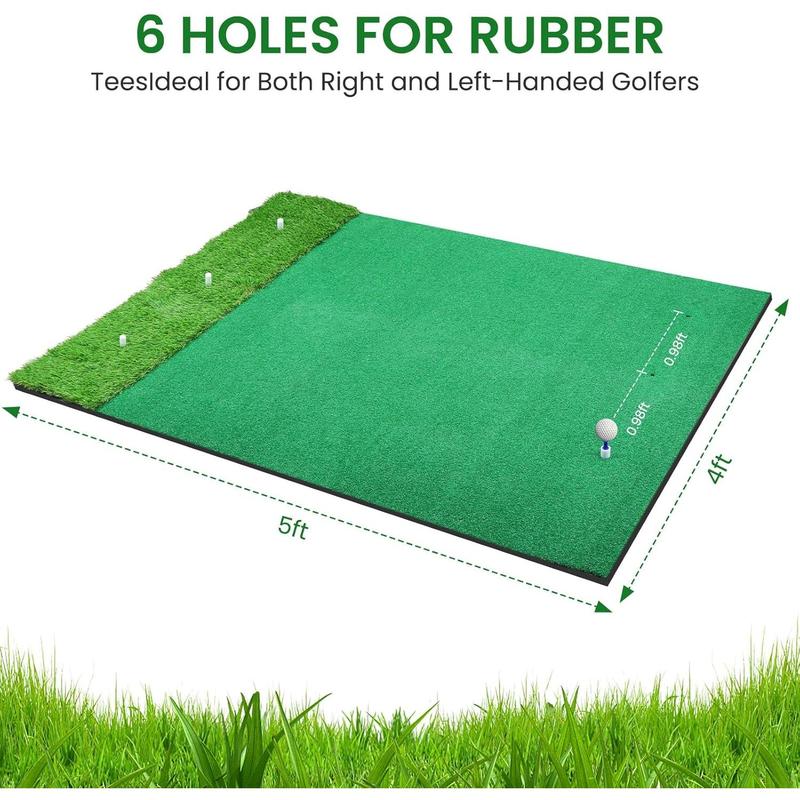 Golf Practice Mat, 5x4ft Artificial Dual-Turf, Outdoor & Indoor Hitting Mat for Backyard Driving and Chipping Training