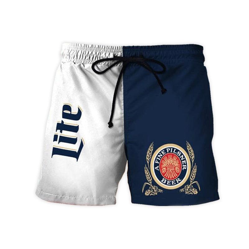 Miller Lite Swim Trunks, Hawaiian Shorts For Men Dad Friend, Aloha Shirt, Trendy Shirts