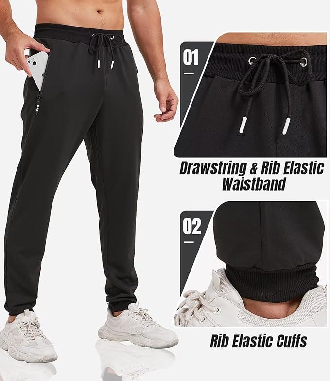 Mens 3 Pack Fleece Sports Workout Jogging Pants Zipper Pockets and Drawstring Sweatpants