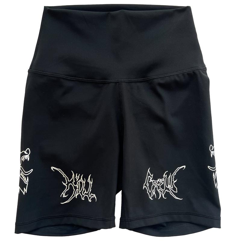 [Kill Crew] Scrunch Biker Shorts Wolf - Black   White, Womens Compression Gym Shorts, XXS-3XL