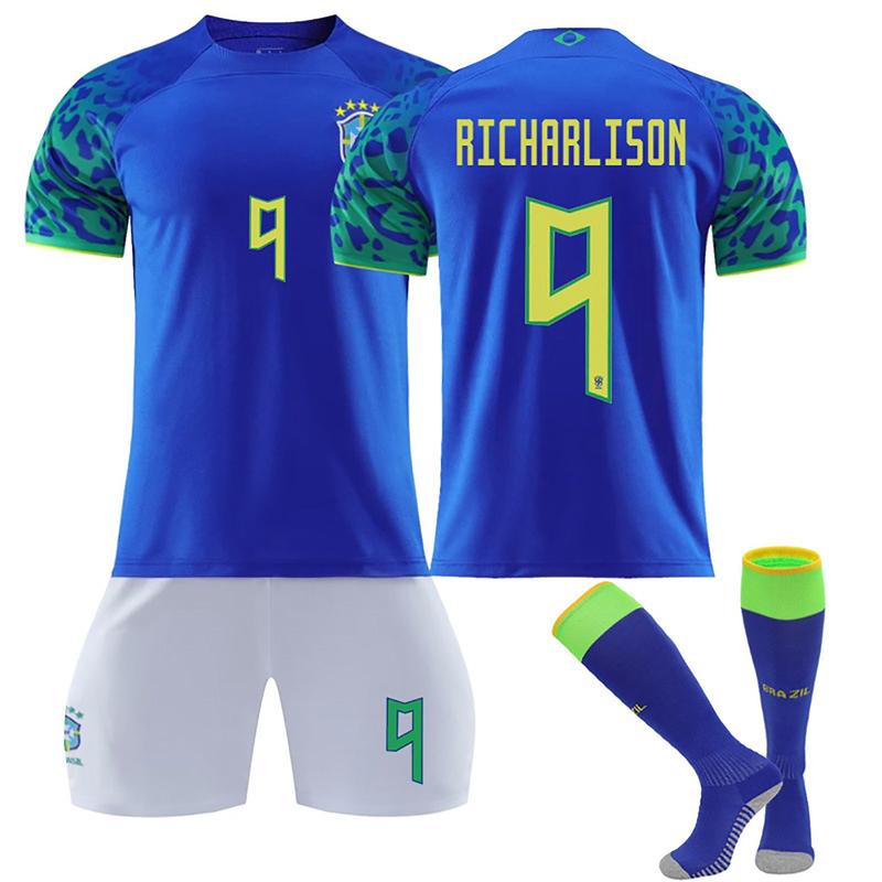 22-23 Brazil Soccer Team Fan Away Jersey 3 Pieces Set, Unisex Printed Soccer Jersey Shorts Socks Set soccer jerseys