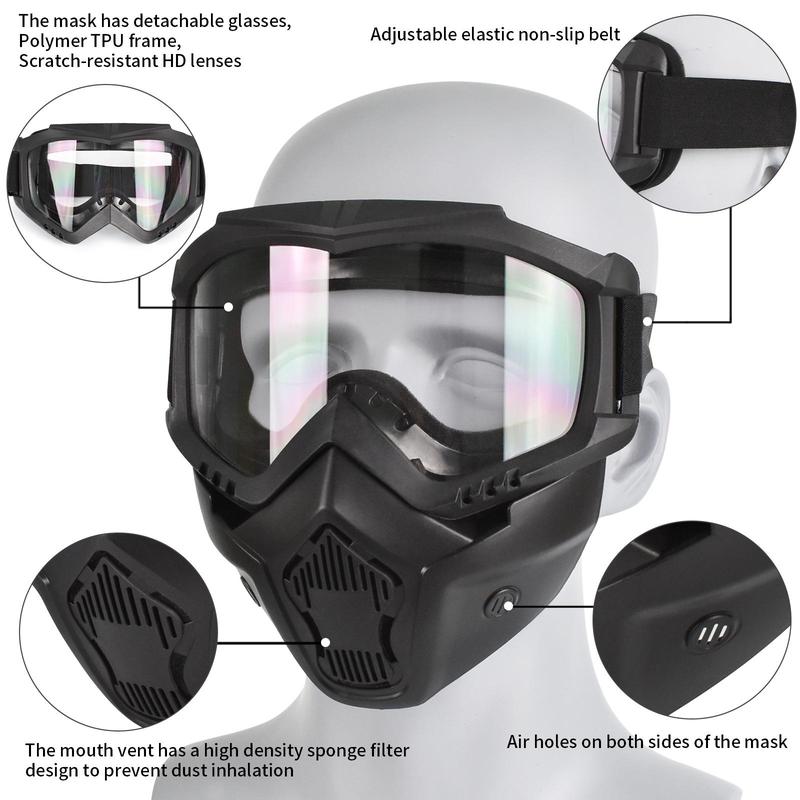 Mask with Elastic Strap, High Clearance Enhanced Lens Mask, Outdoor Cycling Mask for Men & Women