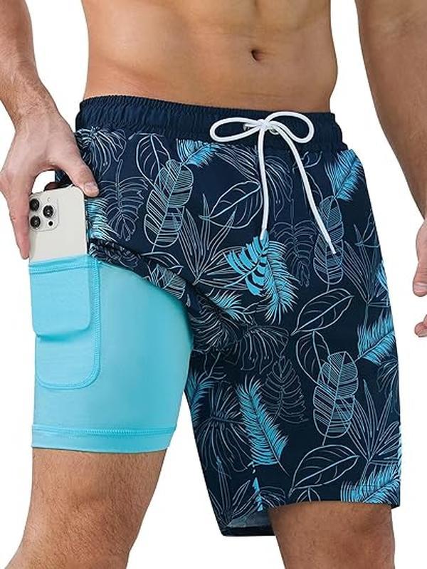 SILKWORLD Mens shorts  Quick Dry  Shorts with Compression Liner and Zipper Pockets