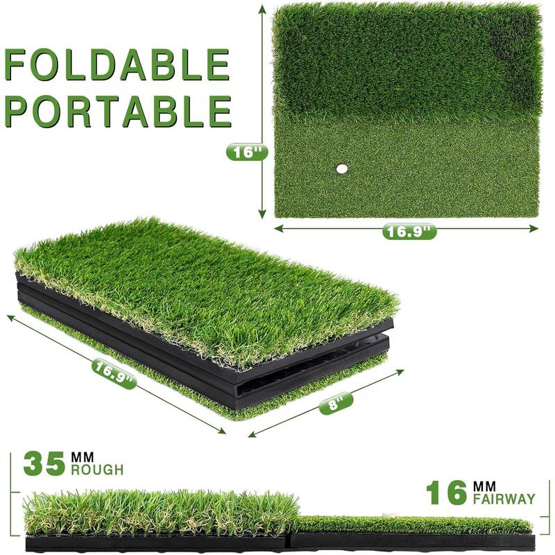 Premium Dual-Turf Golf Hitting Mat, 10mm  Padding with Rubber Backing, Golf Practice Mat for Indoor and Outdoor