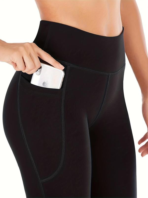 Women's Plain High Waist Pocket Flare Leg Sports Leggings, Casual Comfy High Stretch Seamless Skinny Pants for Yoga Gym, Women's Sport & Outdoor Clothing, Fall Outfits 2024