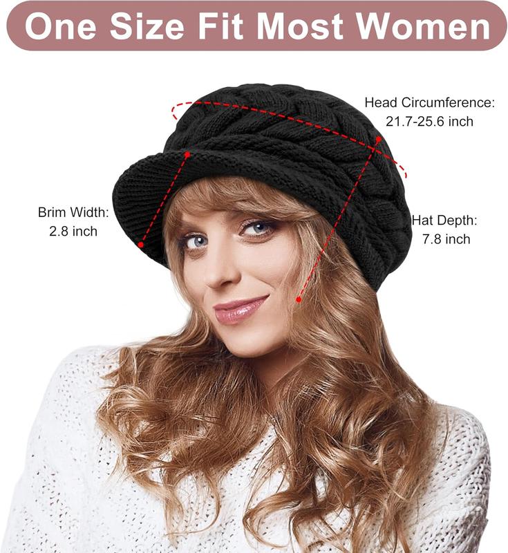 2 Pack Womens Winter Hats Warm Knit Hat Slouchy Beanie Cap with Brim Gifts